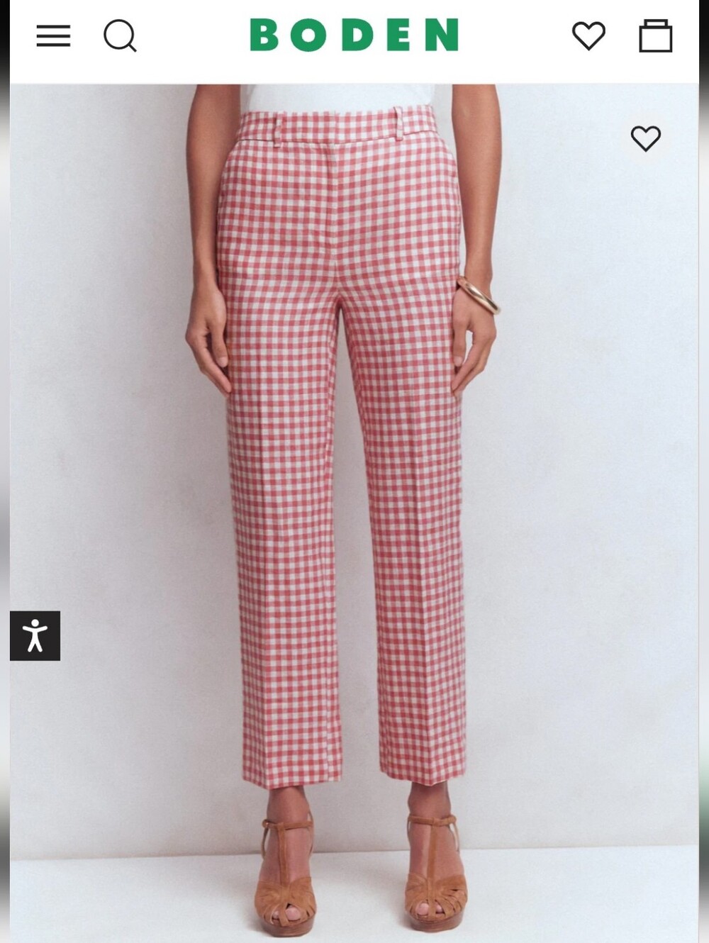 Boden Pink & White Gingham Straight-Leg Pants